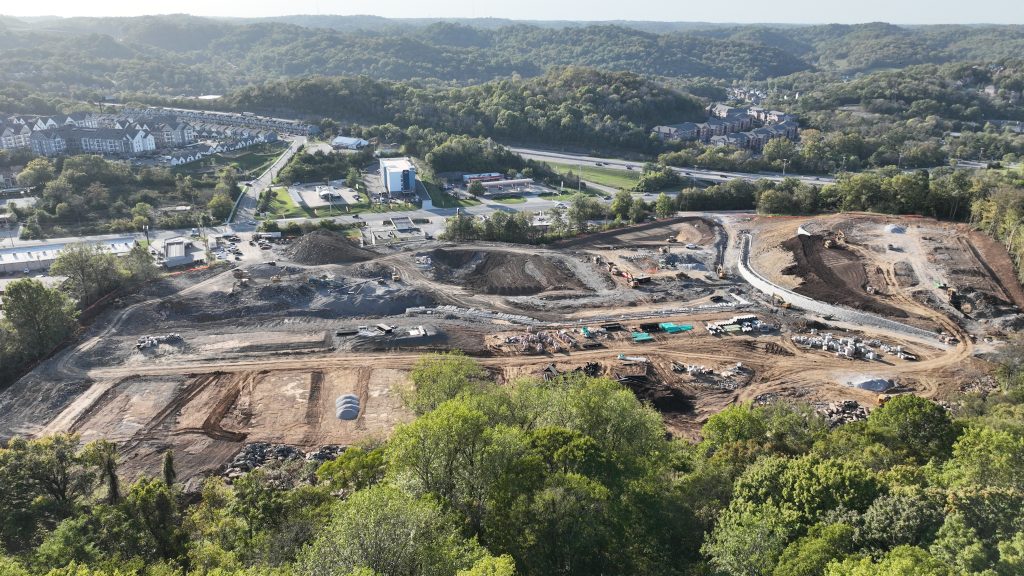 An aerial view of a community in development.